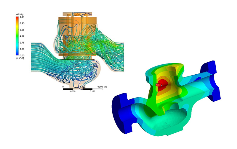 Fluid Streamlines and Stress Contour obtained from CFD & FEA Analysis during valve design
