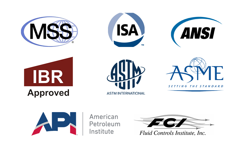 Collage of different Design Standards followed like ASTM, ASME, API, FCI, ISA, ANSI and IBR